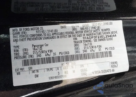 2014 Ford Focus Se z USA, uszkodzony, nr VIN 1FADP3F23EL294044